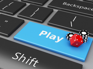 Fototapeta premium 3d Casino Chips on the computer keyboard