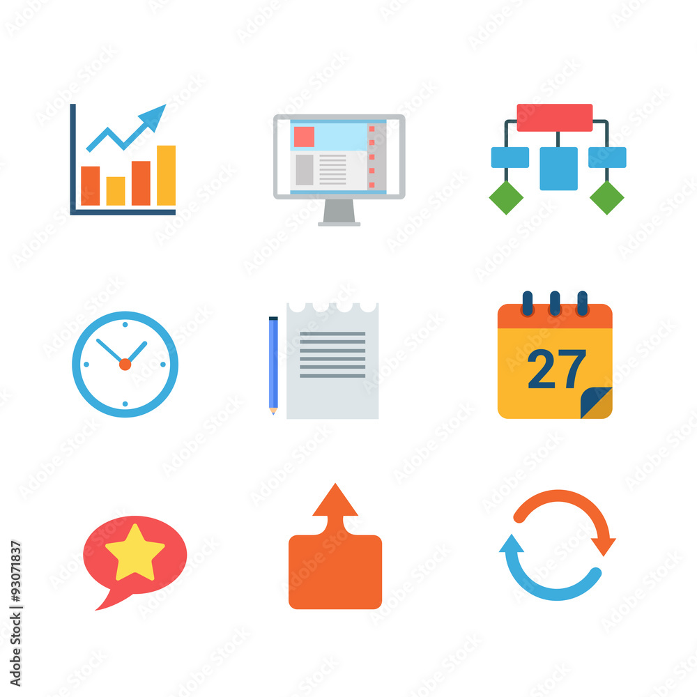 Poster finance statistics erp crm mobile app icon: chart graphic clock