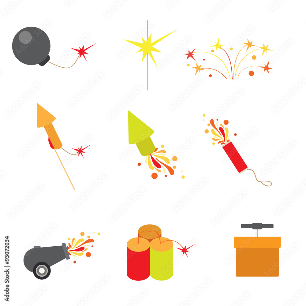 Poster flat vector fireworks web app icon: rocket petard detonating