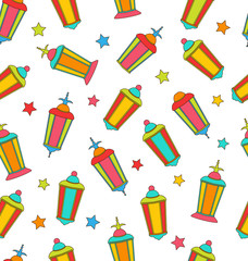 Arabian Seamless Pattern with Lamps and Stars