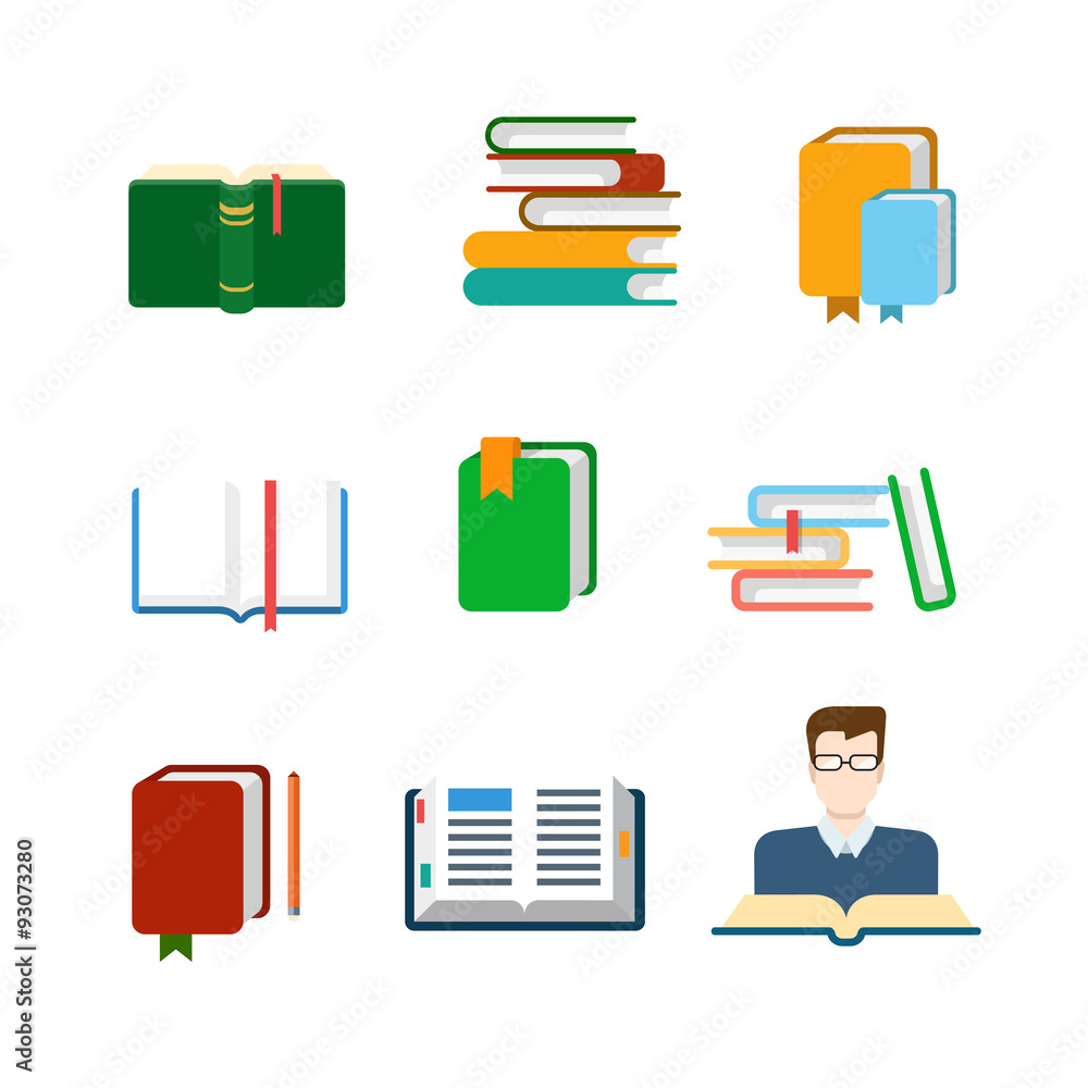 Poster flat vector education web app icon: lib library book reading