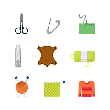 Flat vector creative tailor shop web app icon: knitting needles