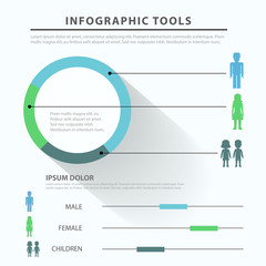 Gender family social flat vector thematic infographics template