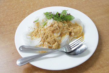 Stock Photo:.THAI VERMICELLI EATEN WITH CURRY