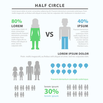 Man versus woman gender family social percent vector infographic