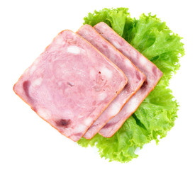 Sliced ham on white background.