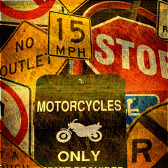 aged and worn vintage photo of a collection of road signs