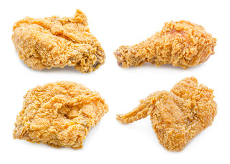 Set of fried chicken on white background