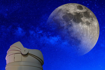 Astronomical Observatory under the stars and Full moon.