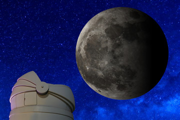 Astronomical Observatory under the stars and Full moon.