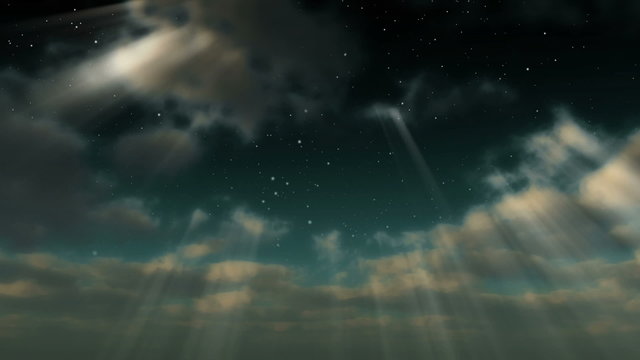 Cloud FX0305: A starry sky emerges through beams of light through clouds (Loop).