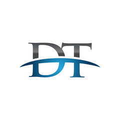 DT initial company swoosh logo blue