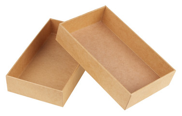 Cardboard box. It is a two piece box with a separate lid that fits over a bottom tray. Object is isolated on white background without shadows.