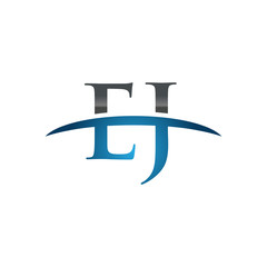 EJ initial company swoosh logo blue