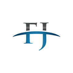 FJ initial company swoosh logo blue
