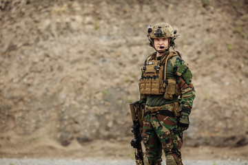 portrait of the special forces ranger on battlefield