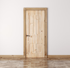 Naklejka premium Natural pine wood door 3d render