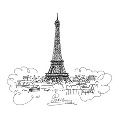 Fototapeta na wymiar Paris,cityscape with Eifel Tower. Sketch for your design