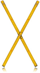 Font X - Old Yellow Meter Ruler / Old wooden yellow meter in the shape of letter X. Isolated on white background