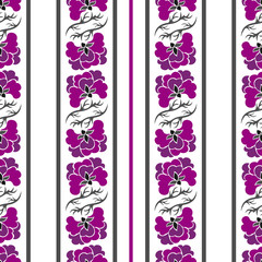 seamless pattern with violet flowers and strips