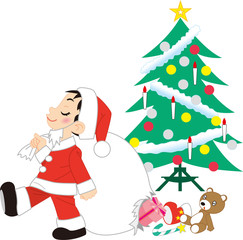 子供サンタとクリスマスツリー