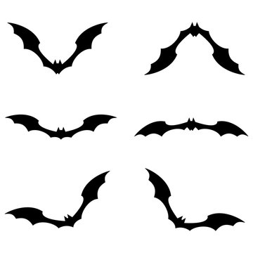 Set of bats flying black color on white background. Vector illus