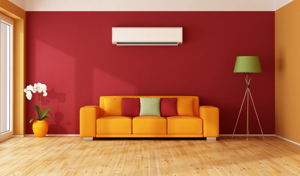 Red and  orange living room