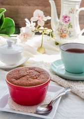 lemon pudding red saucers, tea, english dessert