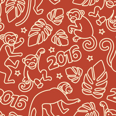 Seamless pattern with monkeys symbol of the 2016 year
