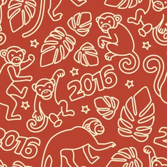 Tuinposter Seamless pattern with monkeys symbol of the 2016 year © lunasolvo