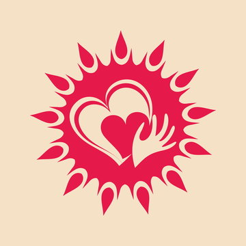 Sun, heart, hand, icon