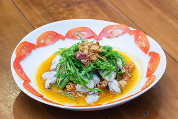 Spicy Oysters Salad with Young Tamarind Leafs