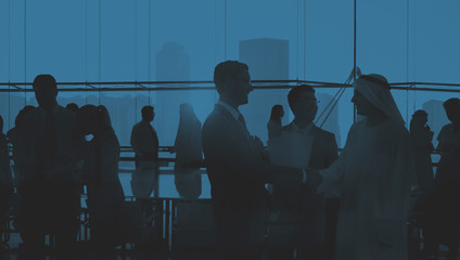 Silhouette Business People Discussion Meeting Cityscape Team Con