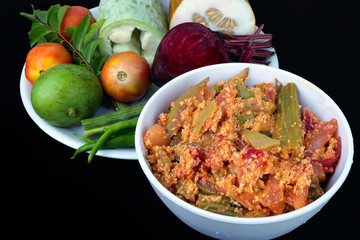 Aviyal, a typical Kerala food with Vegetables on plate. 