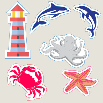 a set of labels for design, marine and ocean