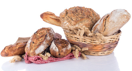 Fresh cereal breads and baguette - obrazy, fototapety, plakaty