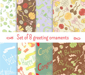 Fototapeta premium Set of eight greeting ornaments. Bows and ribbons in vintage style.
