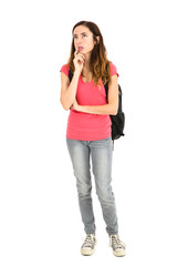 Fototapeta premium Student girl thinking, full length
