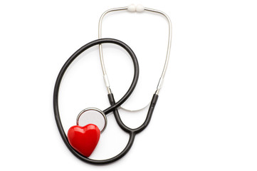 Stethoscope with heart isolated on white background 
