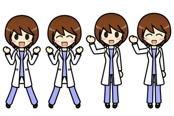 シンプルキャラクター　会話・表情イラスト集　医師Ｂ 女性　ガッツポーズ2