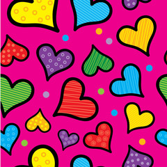 Seamless vector background with decorative hearts and polka dots