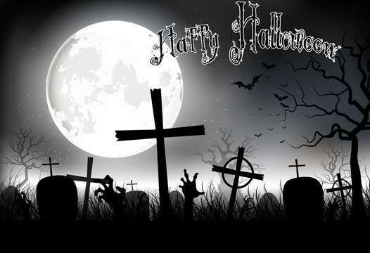 Halloween background night with in graveyard on the full moon