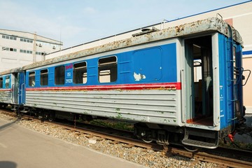 Fototapeta na wymiar Old train in technical museum, established in Rostov - on - Don.