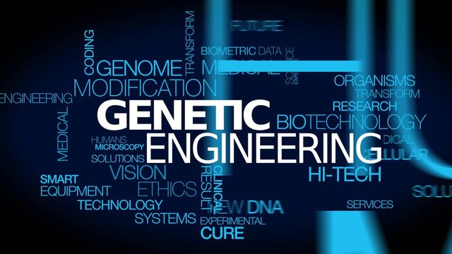 Genetic engineering GE genetic modification organism genome DNA biotechnology medical science microbiology chromosome reserach text words tag cloud animation