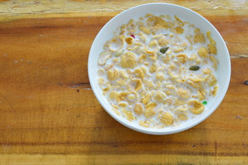 cornflakes and milk in bowl