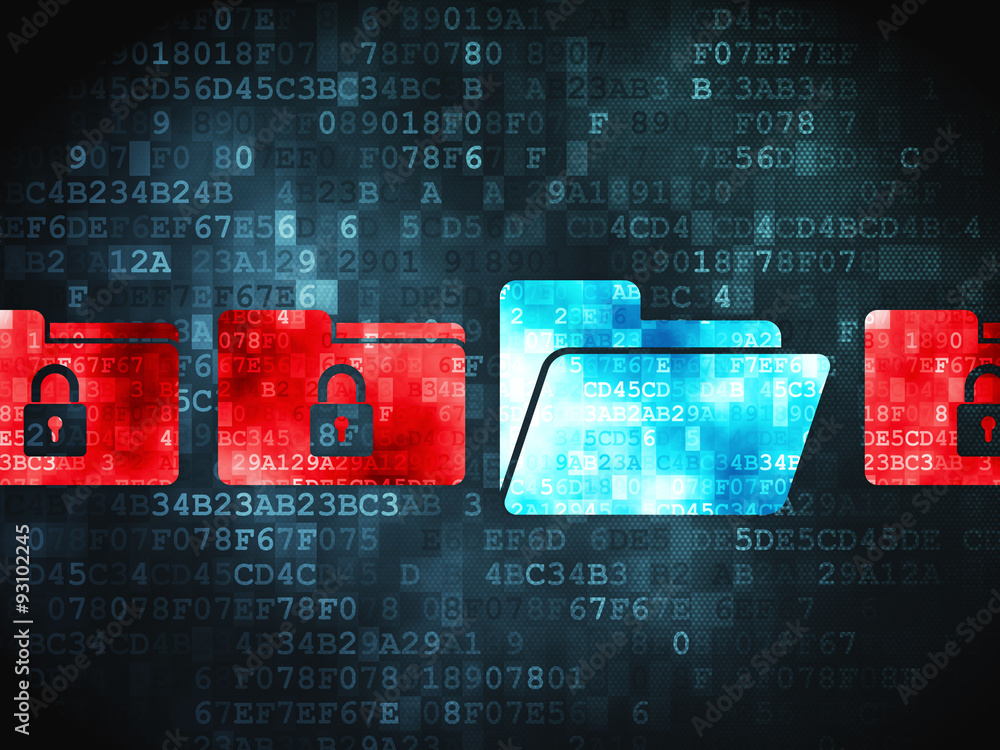 Poster security concept: folder with padlock on digital background