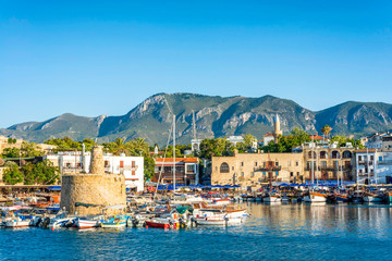 Ancient chain tower in Kyrenia Harbour. Cyprus