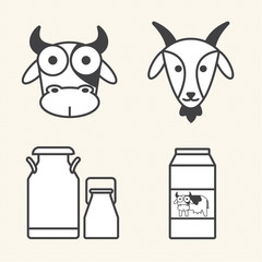 Fresh milk icons. Cow and goat
