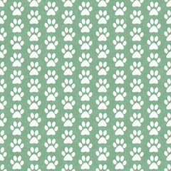 Green and White Dog Paw Prints Tile Pattern Repeat Background