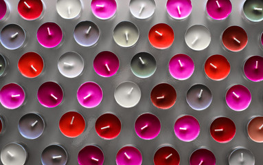 Tea Candles on Grey Desk Background